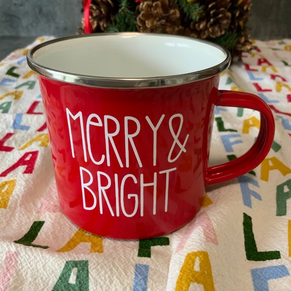 Red Enamel Christmas/Winter Mug, Merry & Bright, New - Picture 5 of 5